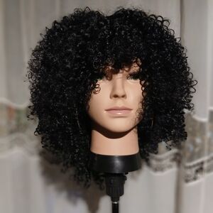Black Afro With Bangs Synthetic Hair Wig
